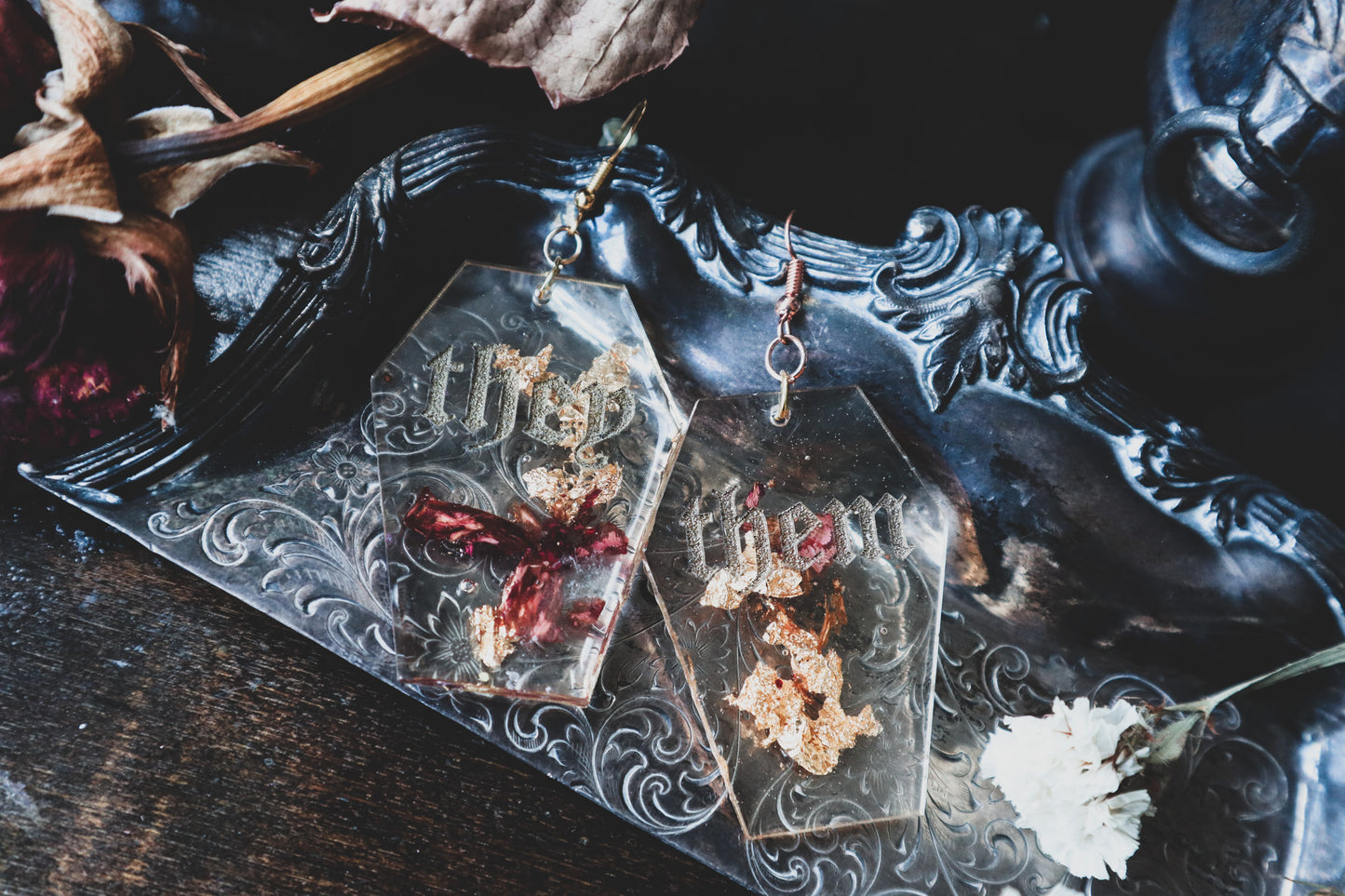 Pronoun coffin earrings