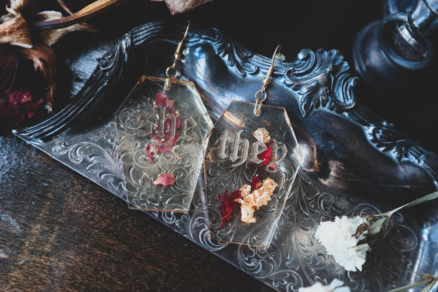 Pronoun coffin earrings