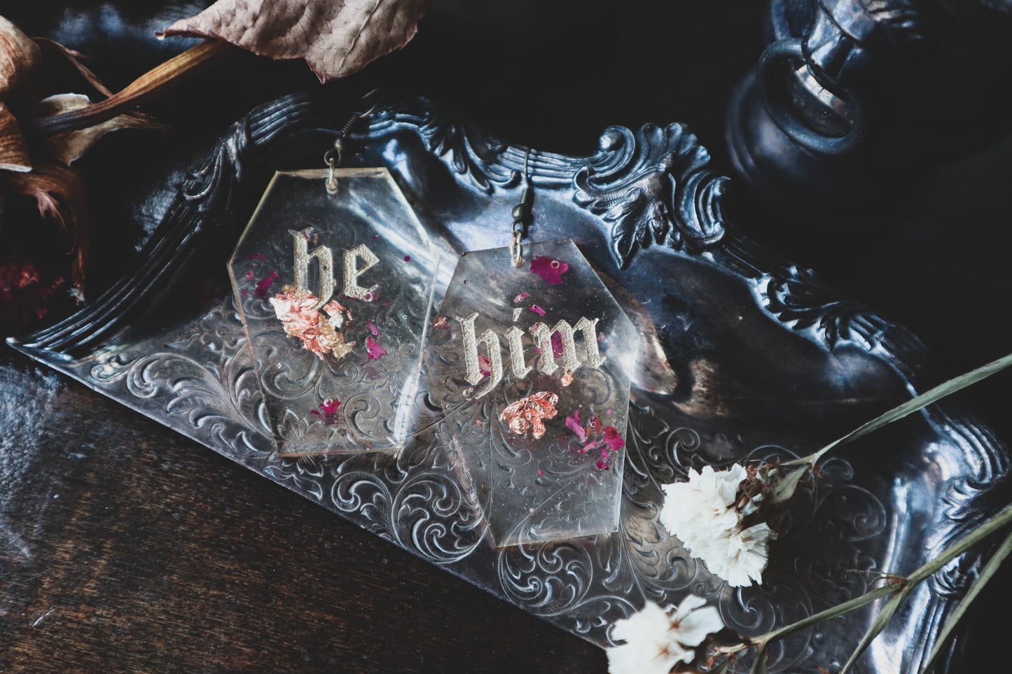 Pronoun coffin earrings